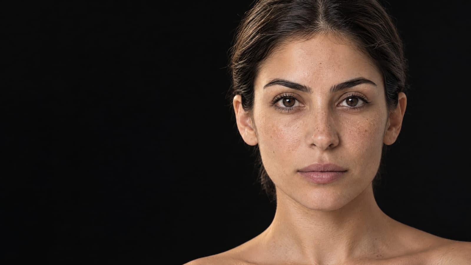 A cheek and jawline under a ring light, the skin's own texture visible.