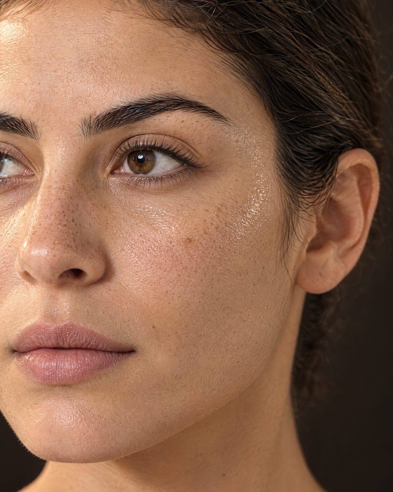 A macro of a cheek, the pores visible, lit from the left.