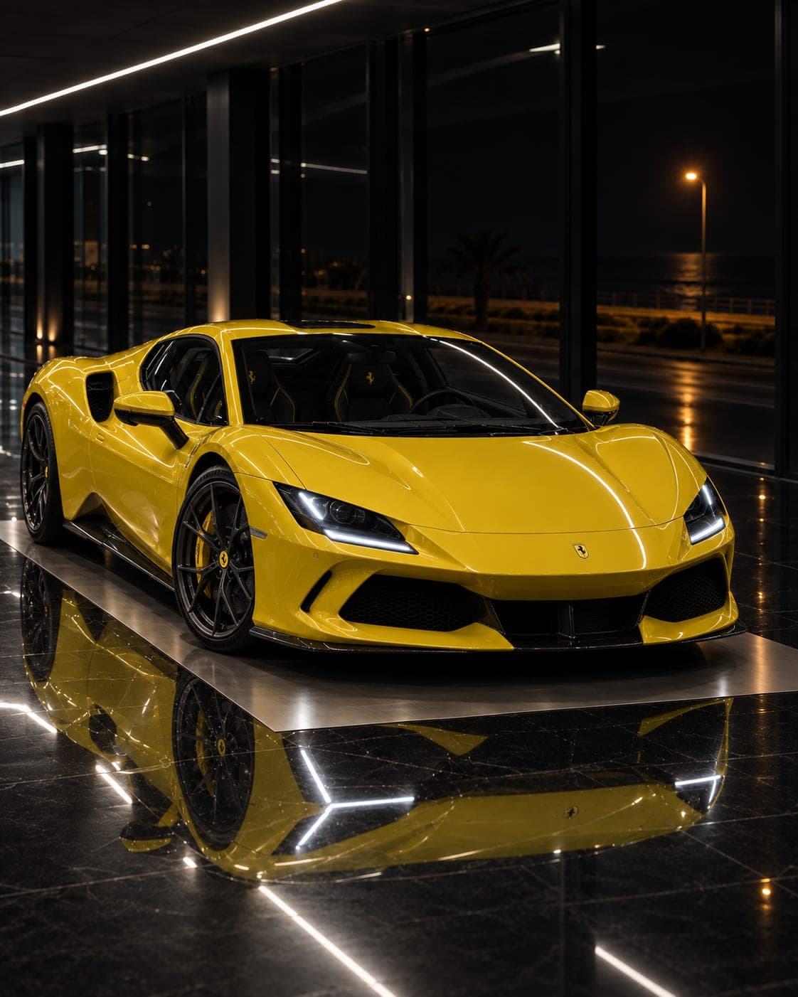 2023 Ferrari 296 GTB, three-quarter front on the showroom floor