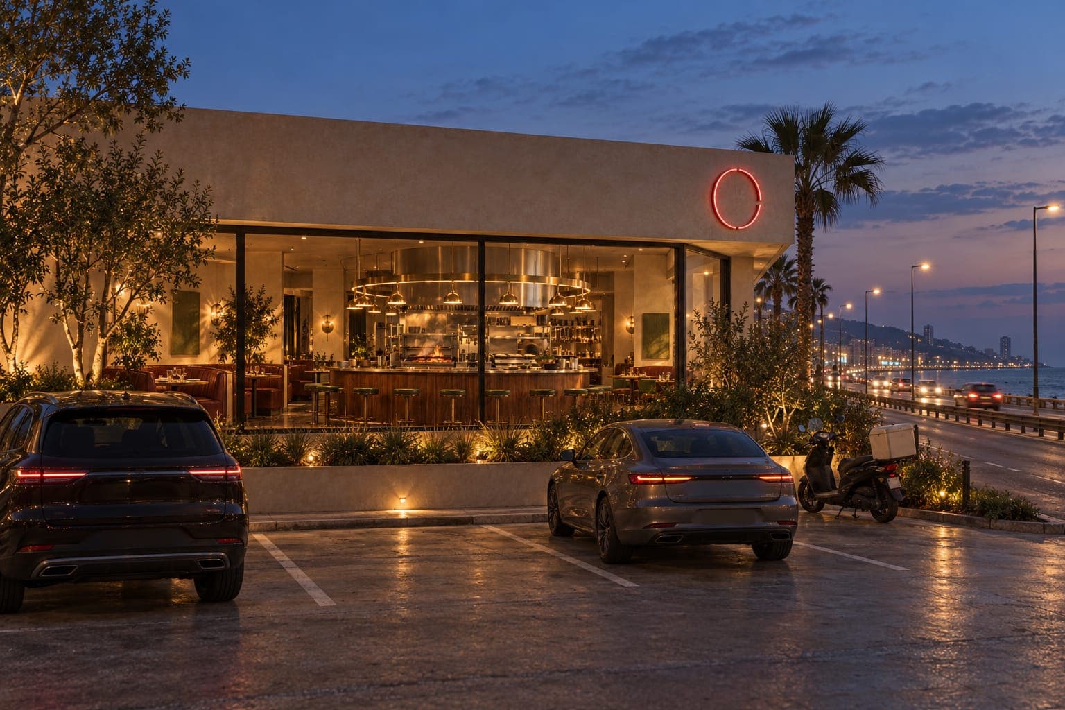 The Dbayeh branch on the coastal highway at dusk