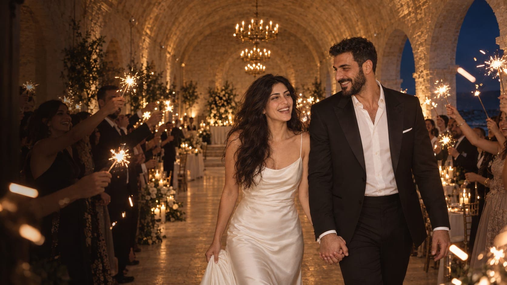 The entrance — scroll to walk the couple in