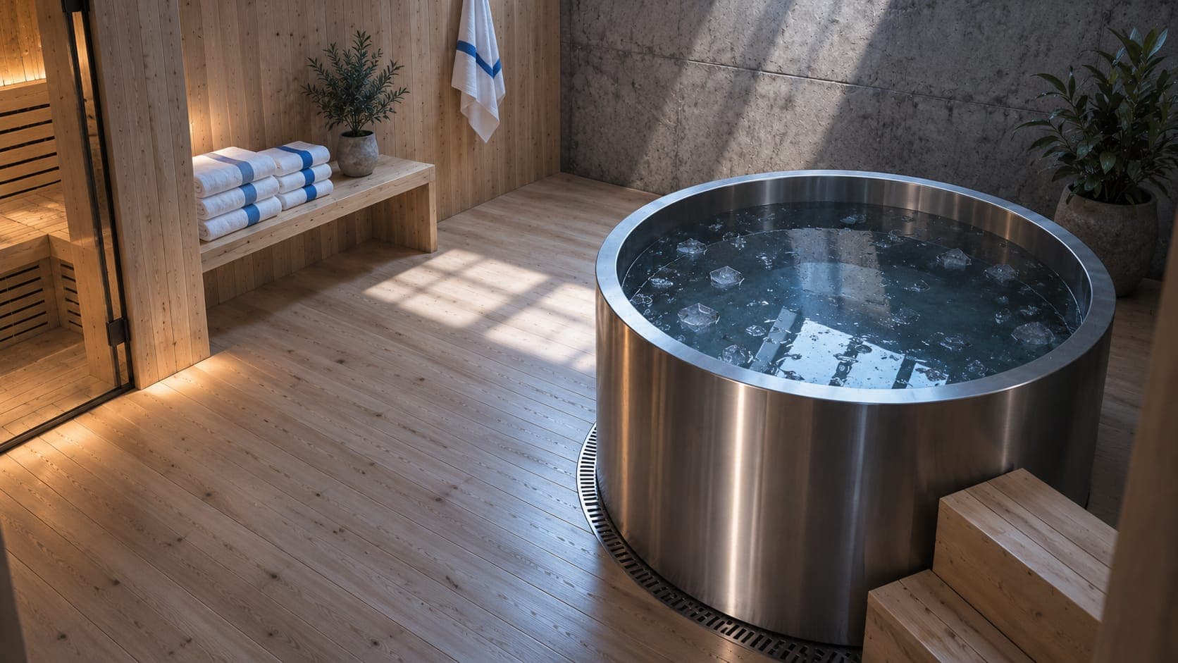 The steel ice bath in cold light