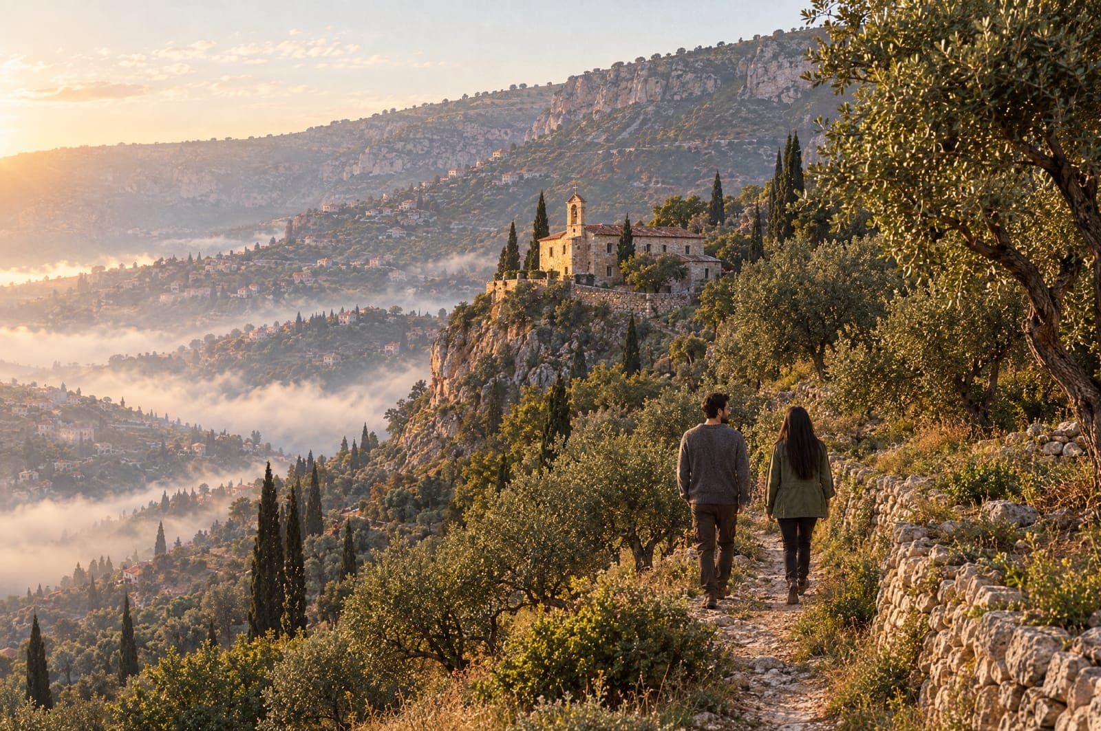 The monastery walk at dawn